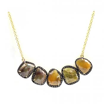  Gold Plated Nikal Free Gold Plated Designer Sapphire and CZ Seated Handmade Necklace